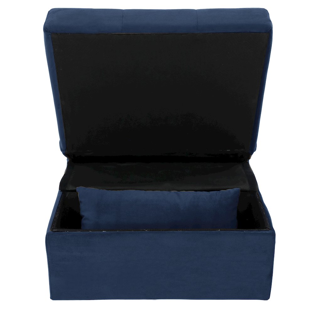Garrell Velvet Storage Bench with Pull-Out Ottoman in Dark Blue