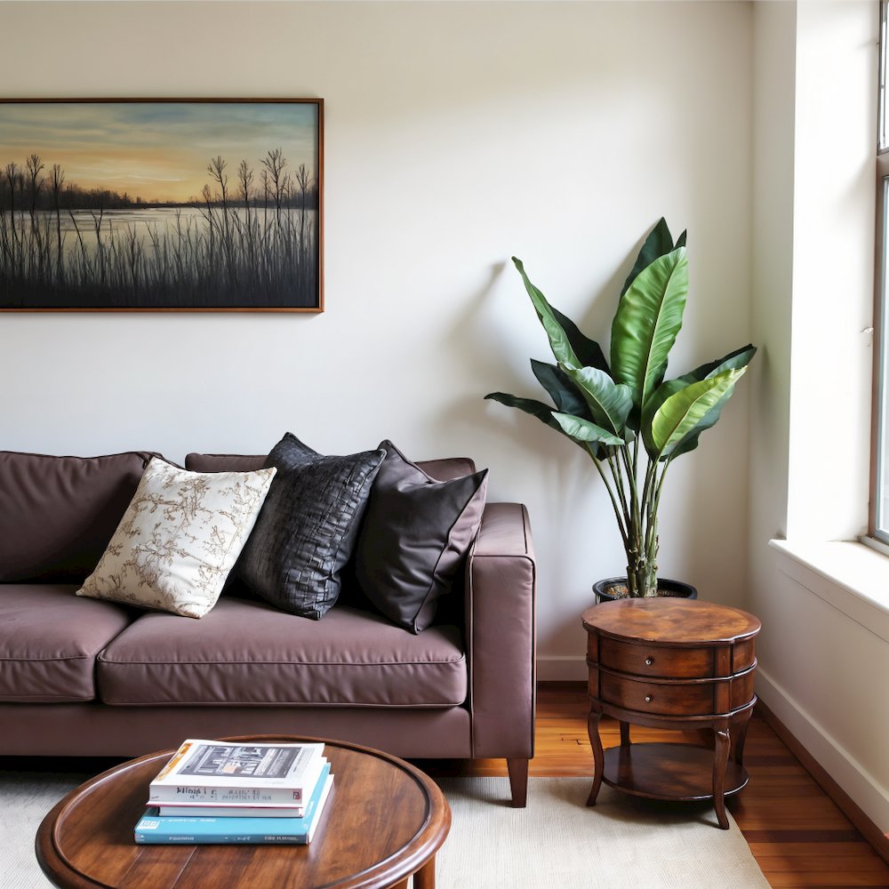 Modern Oval Side Table with Drawers - Wooden Accent Table for Living Room
