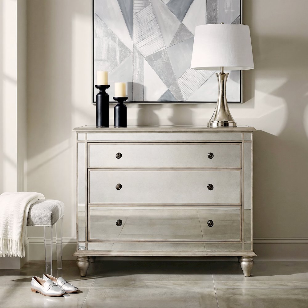 Laflin Mirrored Console Chest, Silver
