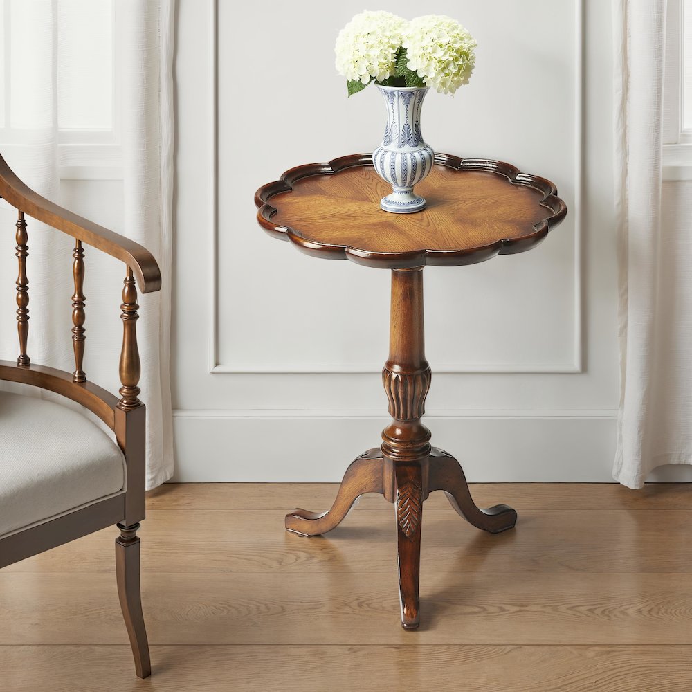Dansby Pedestal Side Table, Medium Brown