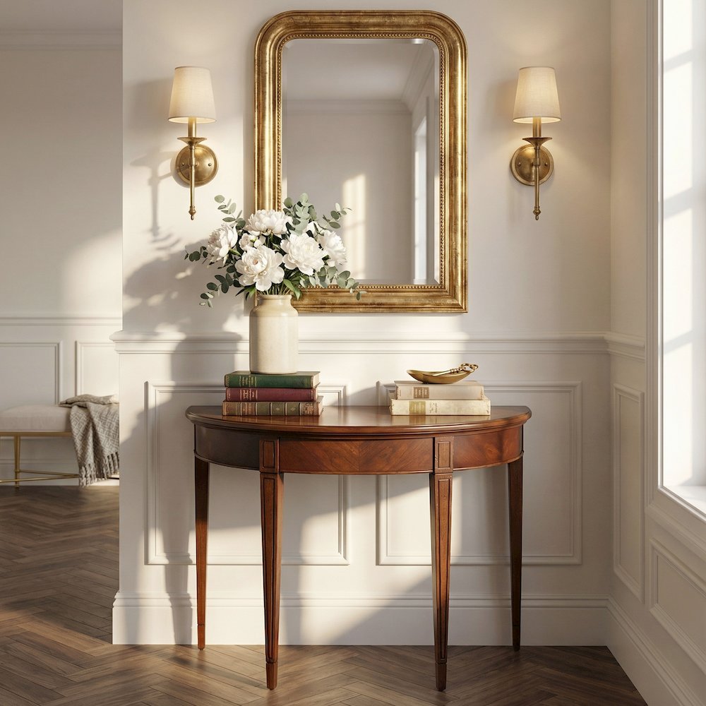 Hampton 36" Demilune Console Table, Medium Brown