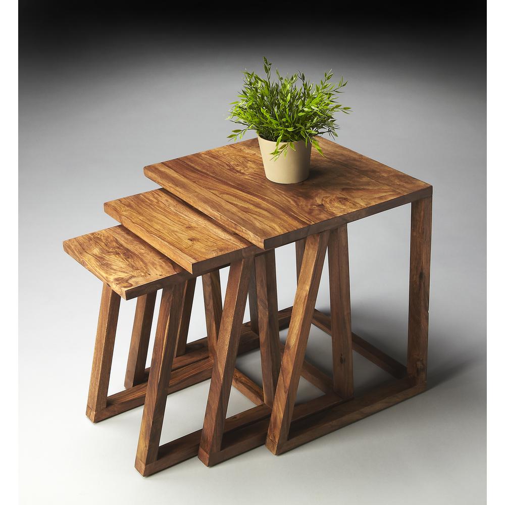 Mira Modern Nesting Tables, Light Brown
