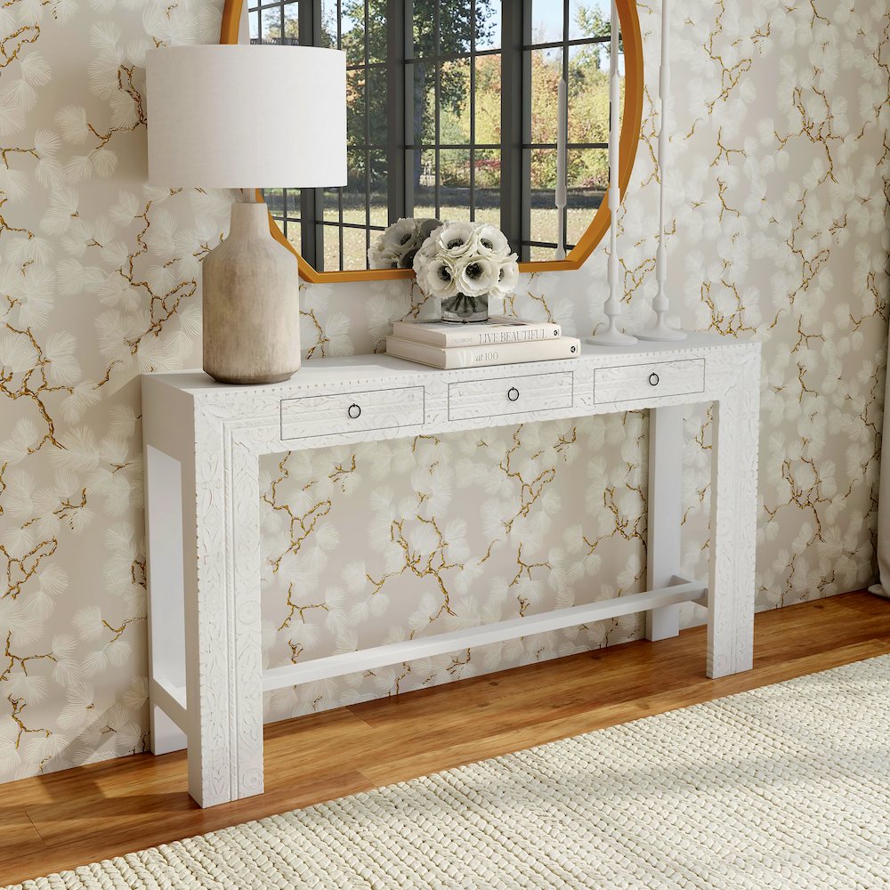 Janta Rectangular Console Table, White