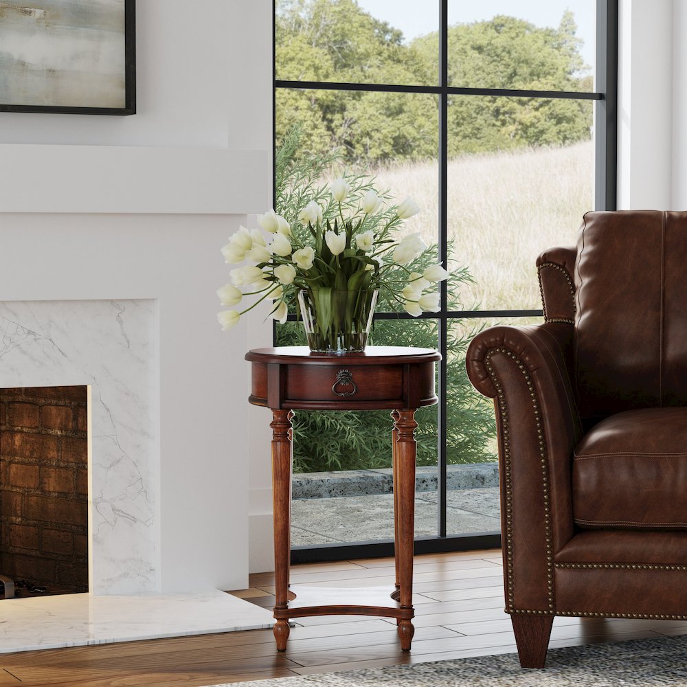 Jules 1-Drawer Round End Table, Dark Brown