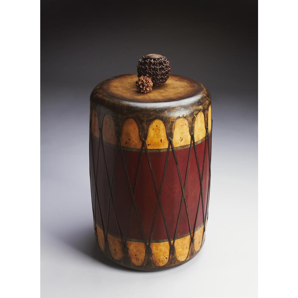 Navajo Leather 18"W Drum Side Table, Multi-Color