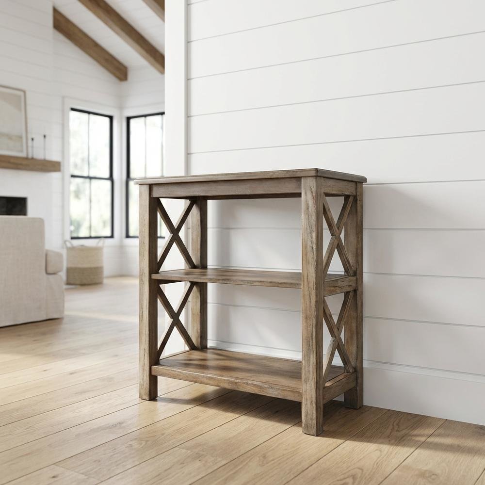 Transitional Distressed Bookcase, Wood Bookshelf for Living Room or Office