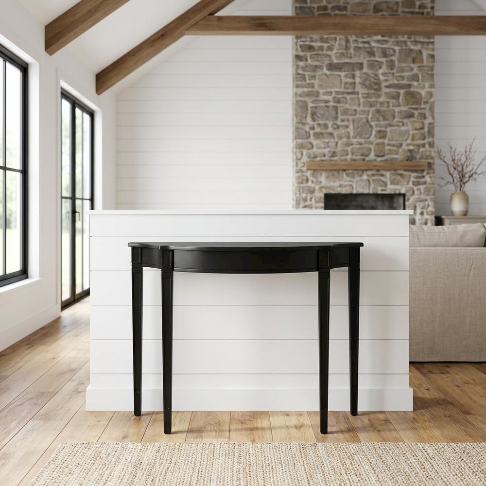 Demilune Console Table with Distressed Finish, Transitional Entryway Sofa Table