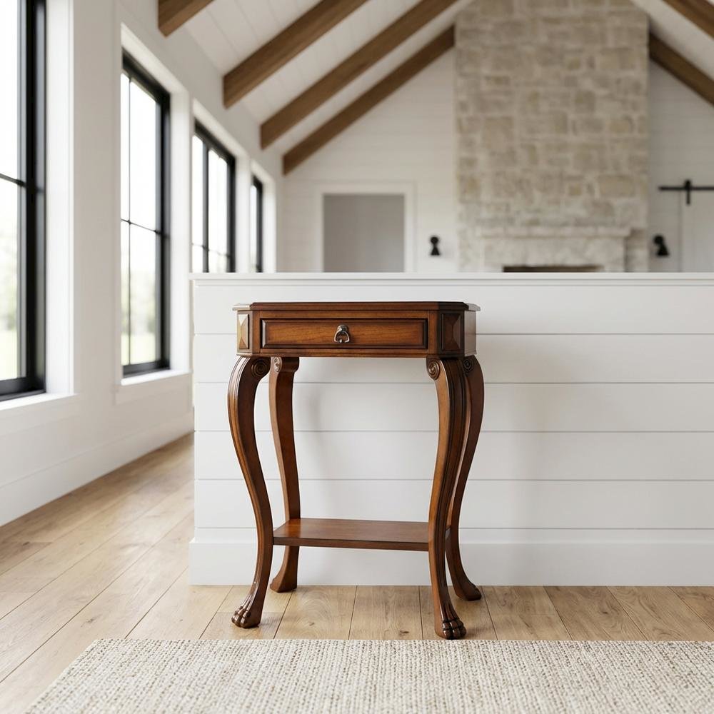 Traditional Console Table with Drawer for Entryway, Accent Sofa Table, Olive Ash