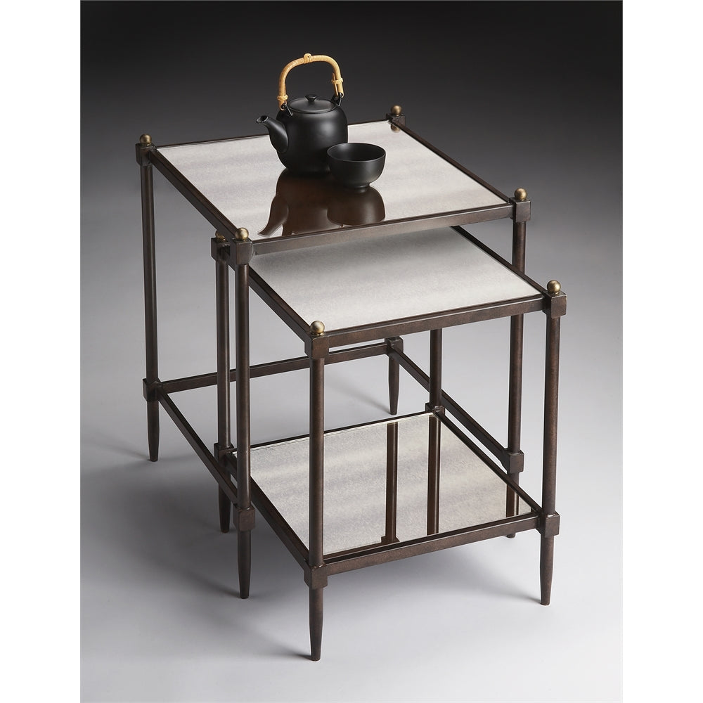 Peninsula Mirrored Nesting Tables, Gray