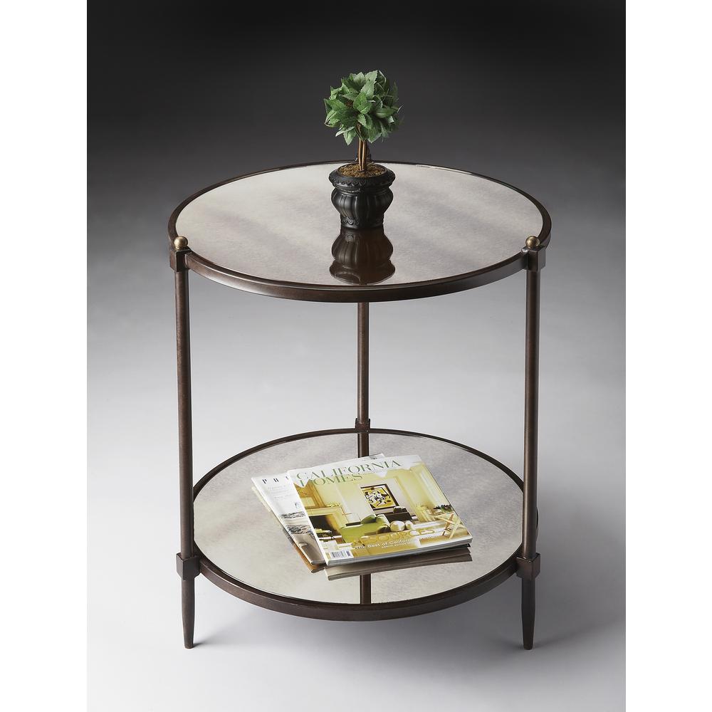 Peninsula Mirrored Side Table, Gray