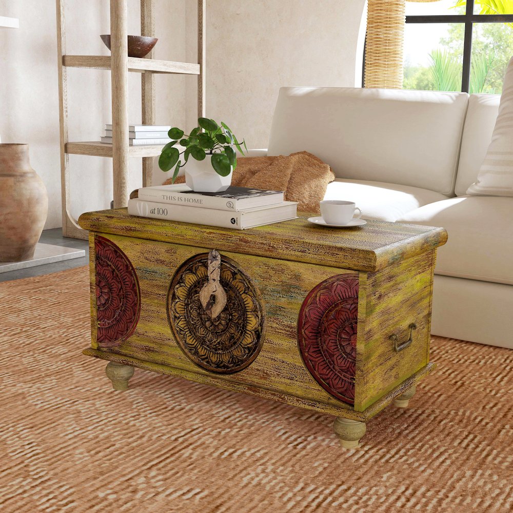 Mesa Carved Wood Trunk Coffee Table, Assorted