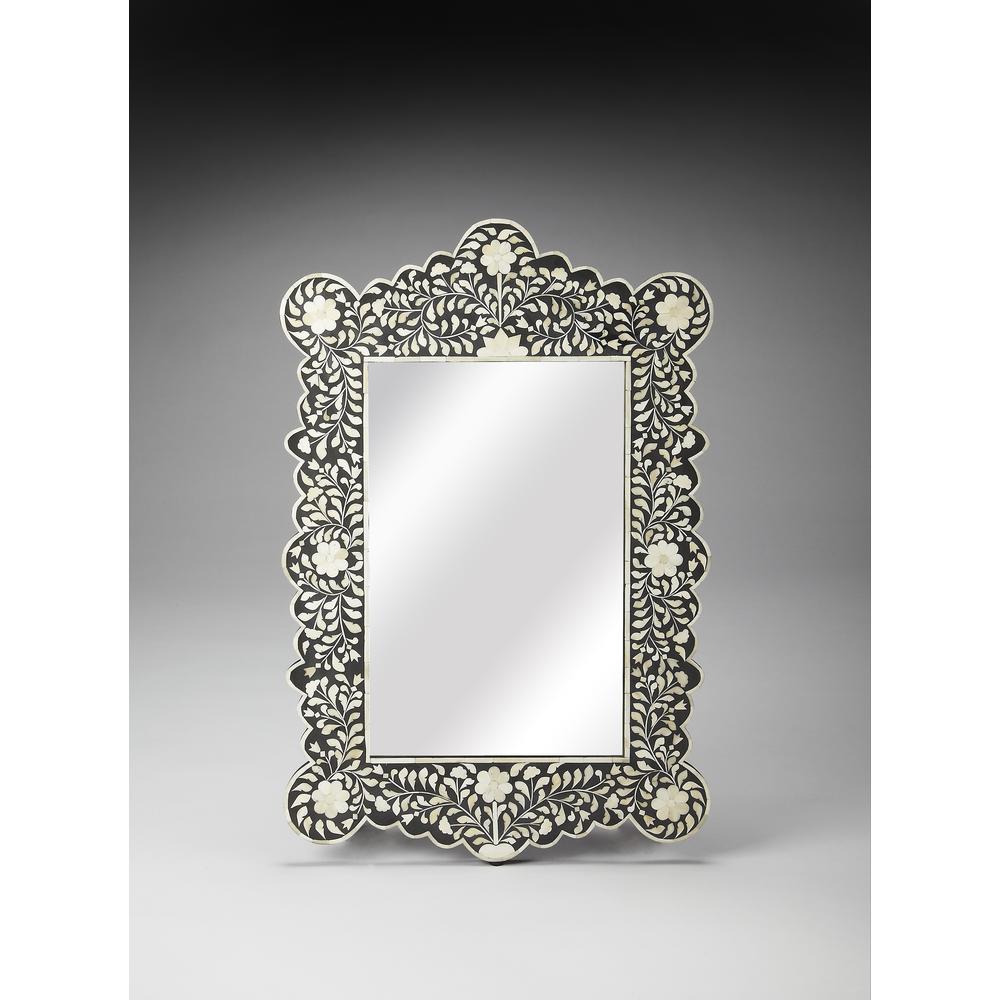 Vivienne Arched Bone Inlay Wall Mirrored, Black and White