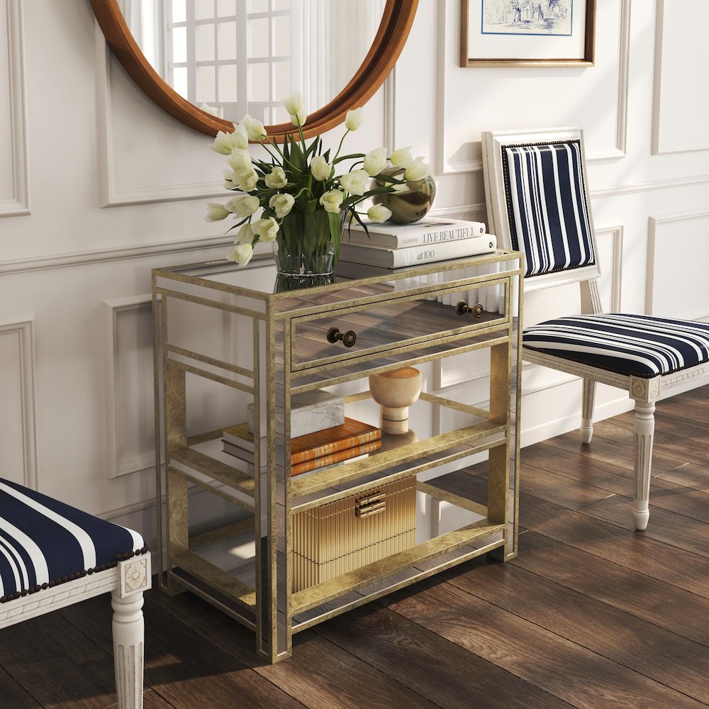 Miranda Mirrored Console Table, Gold, Silver
