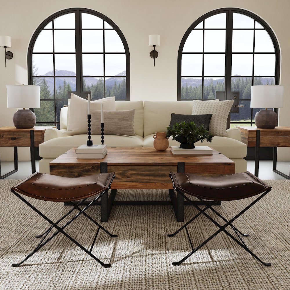Melton Leather 21.5"W Accent Stool, Dark Brown