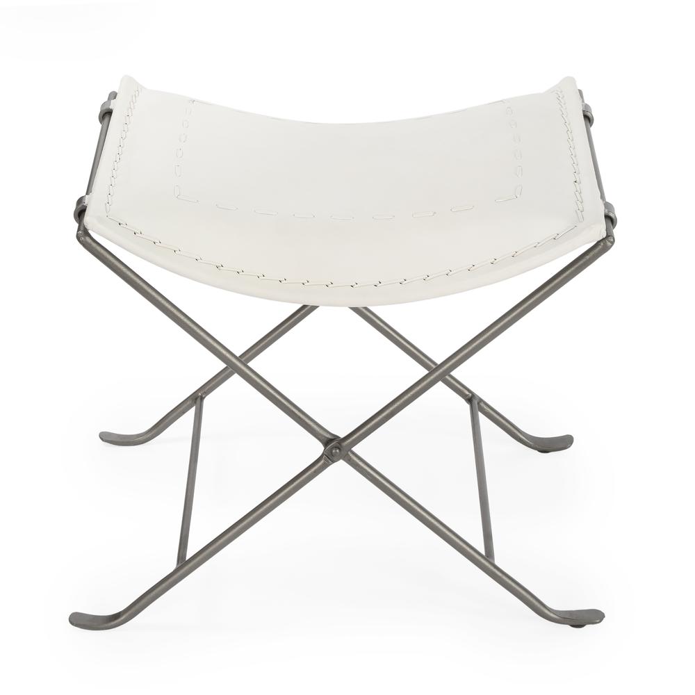 Melton Leather 21.5"W Accent Stool, White