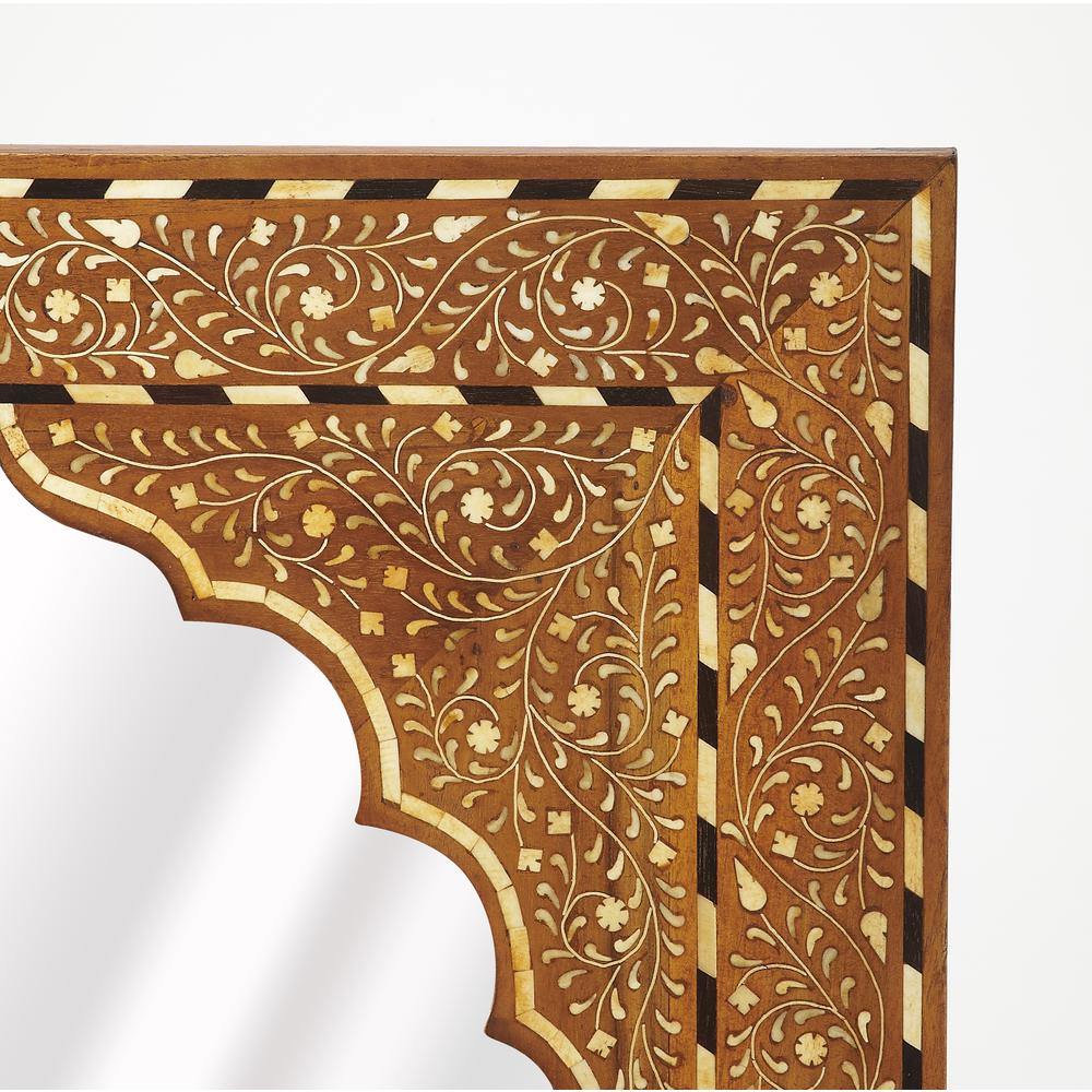 Chevrier Wood & Bone Inlay Wall Mirrored, Medium Brown