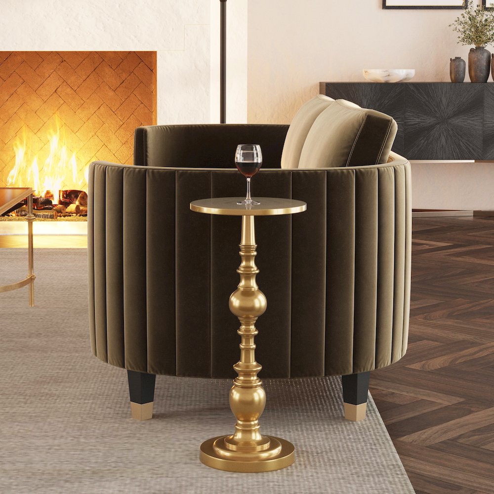 Darien Round Pedestal 10"W Side Table, Gold