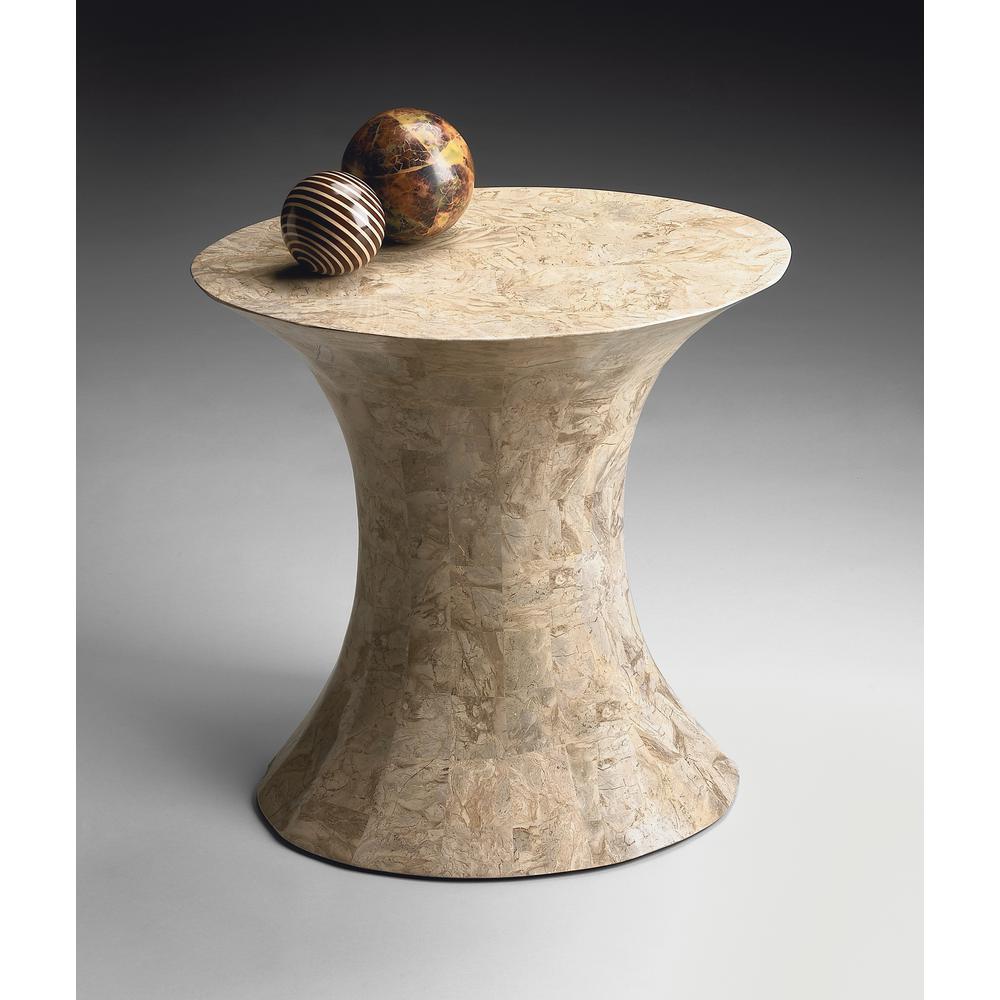 Jaxon Oval Fossil Stone Side Table, Beige