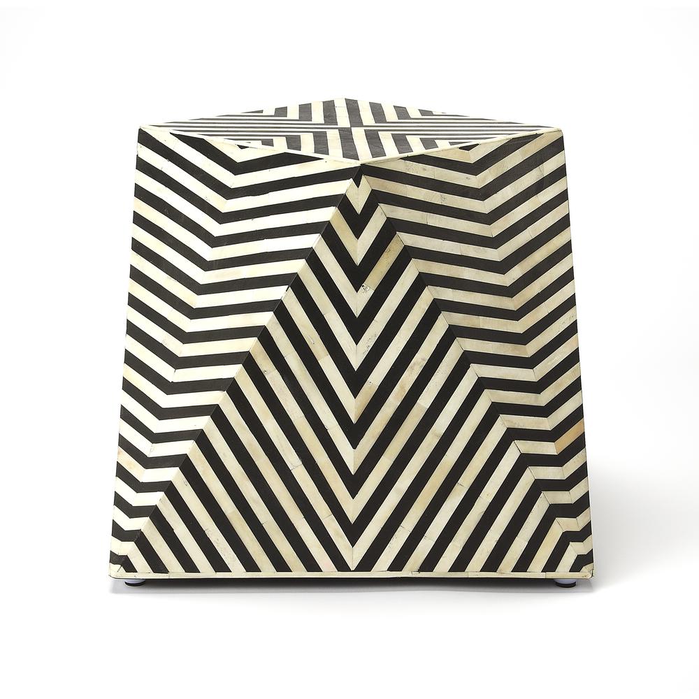 Zanzibar Bone Inlay Side Table, Black and White