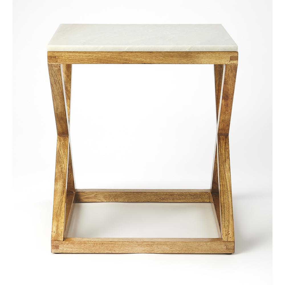Braylon Marble & Wood End Table, Light Brown
