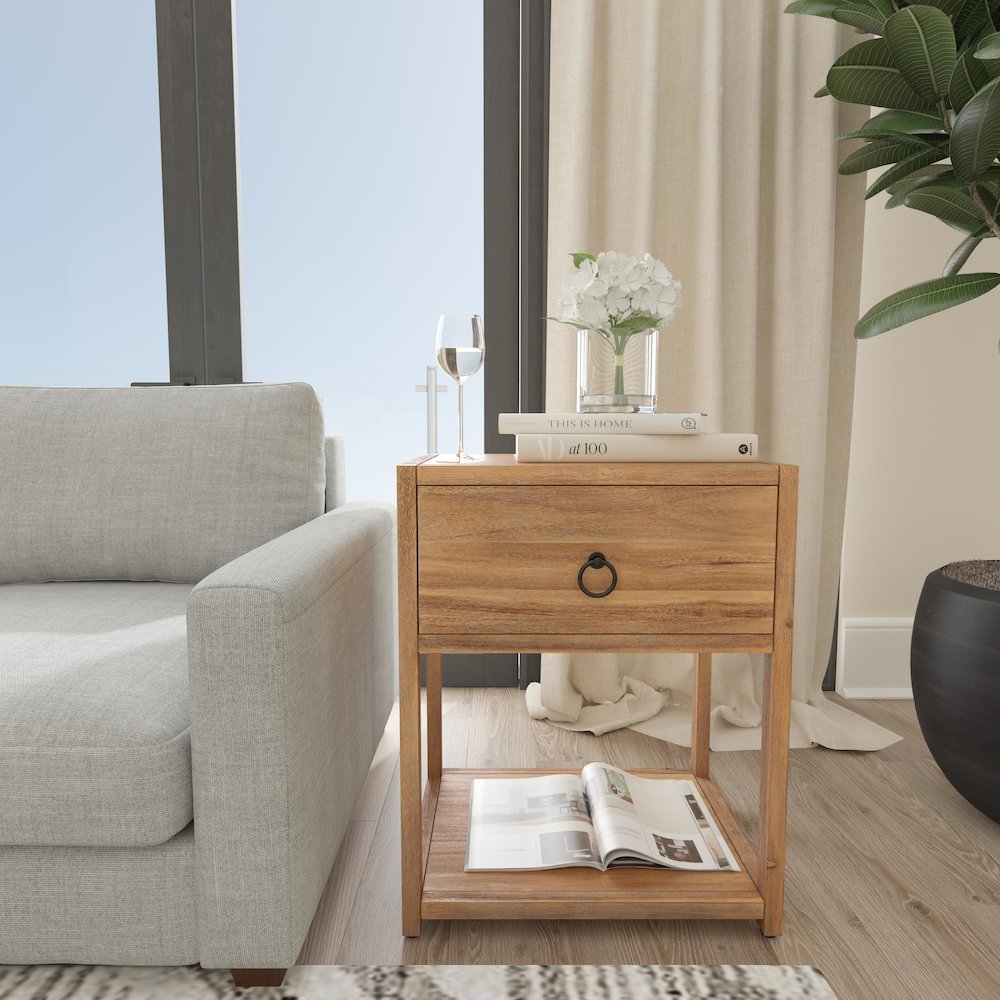 Lark Natural Wood End Table, Light Brown