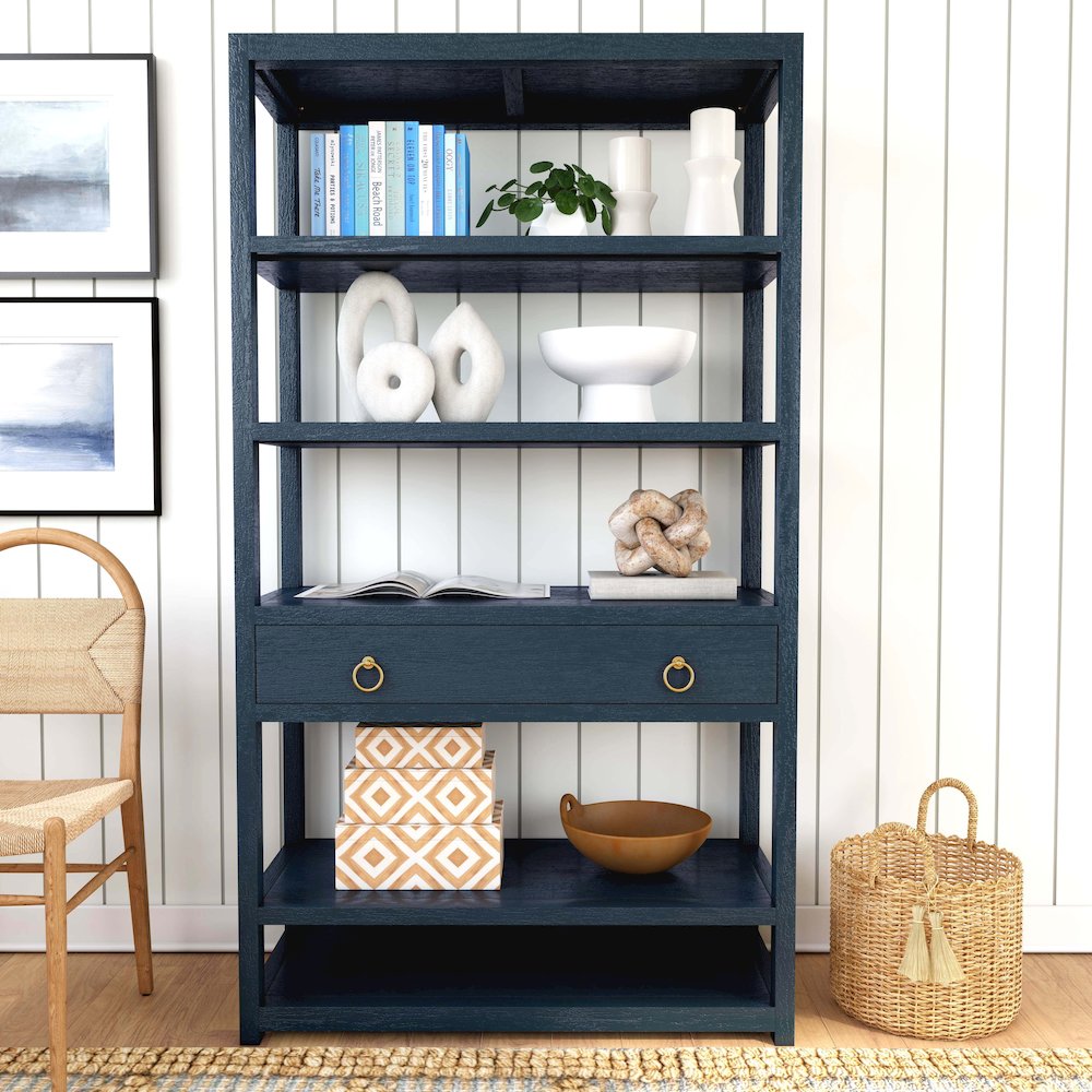 Lark 5 Tier 39"W Etagere Bookcase, Navy Blue