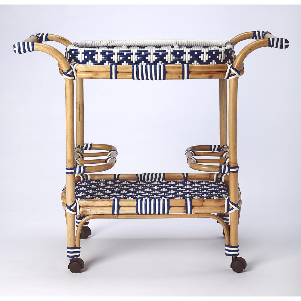 Selena & Rattan Bar Cart, Blue