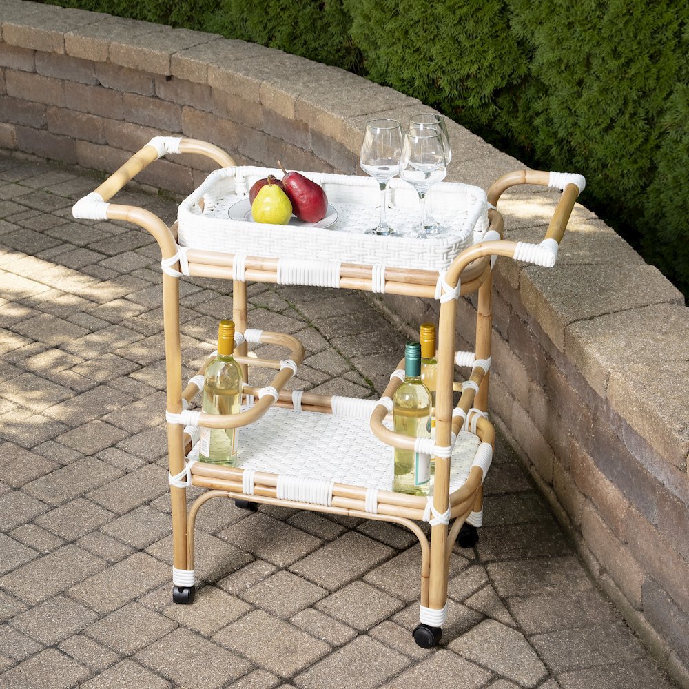 Selena Rattan Bar Cart, White