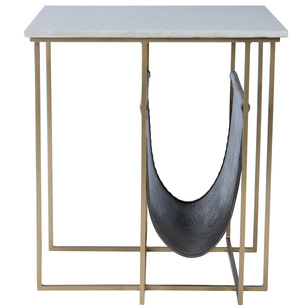 Stephanik Marble & Leather Magazine Side Table, Off-White