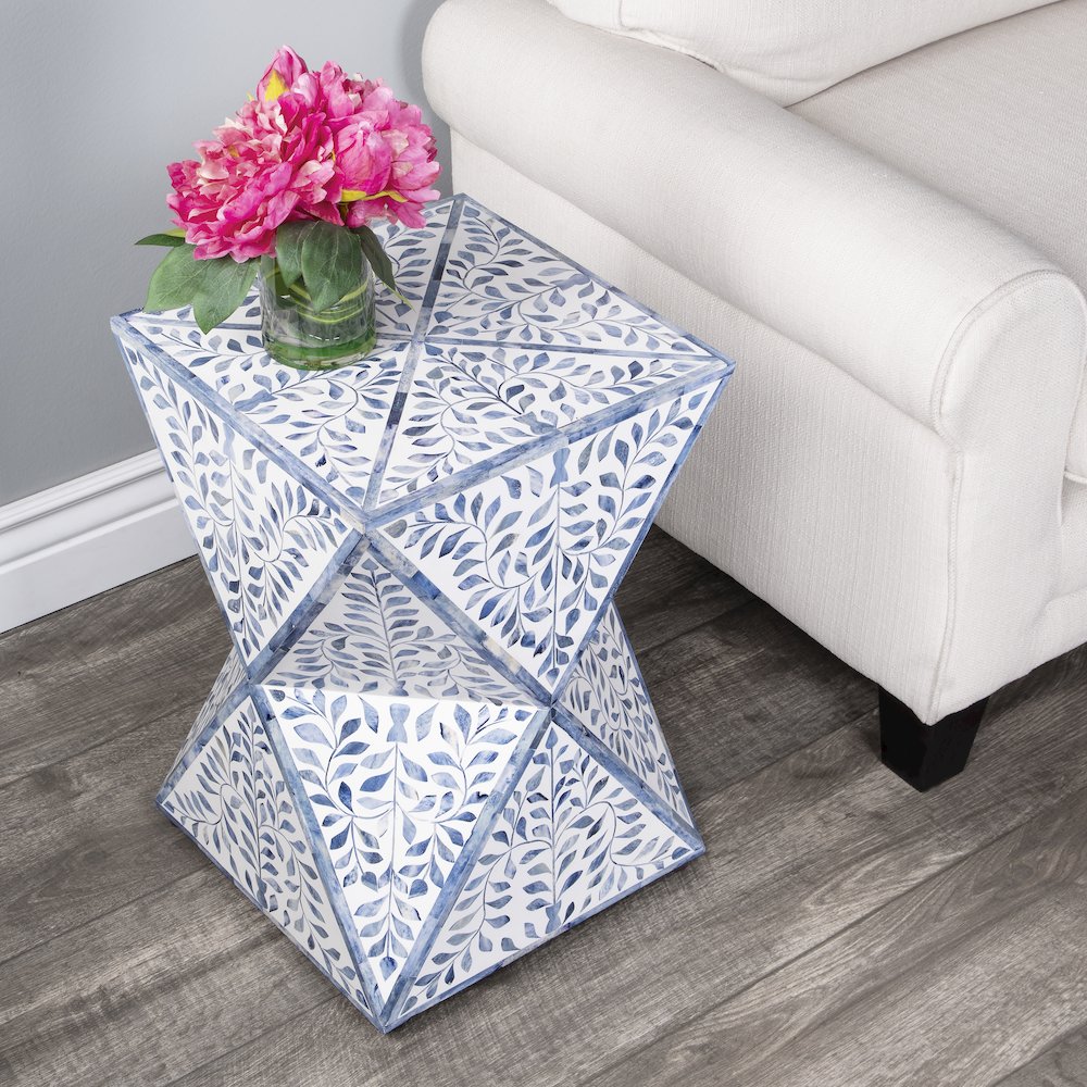 Trubadur Bone Inlay Side Table, Sky Blue and White