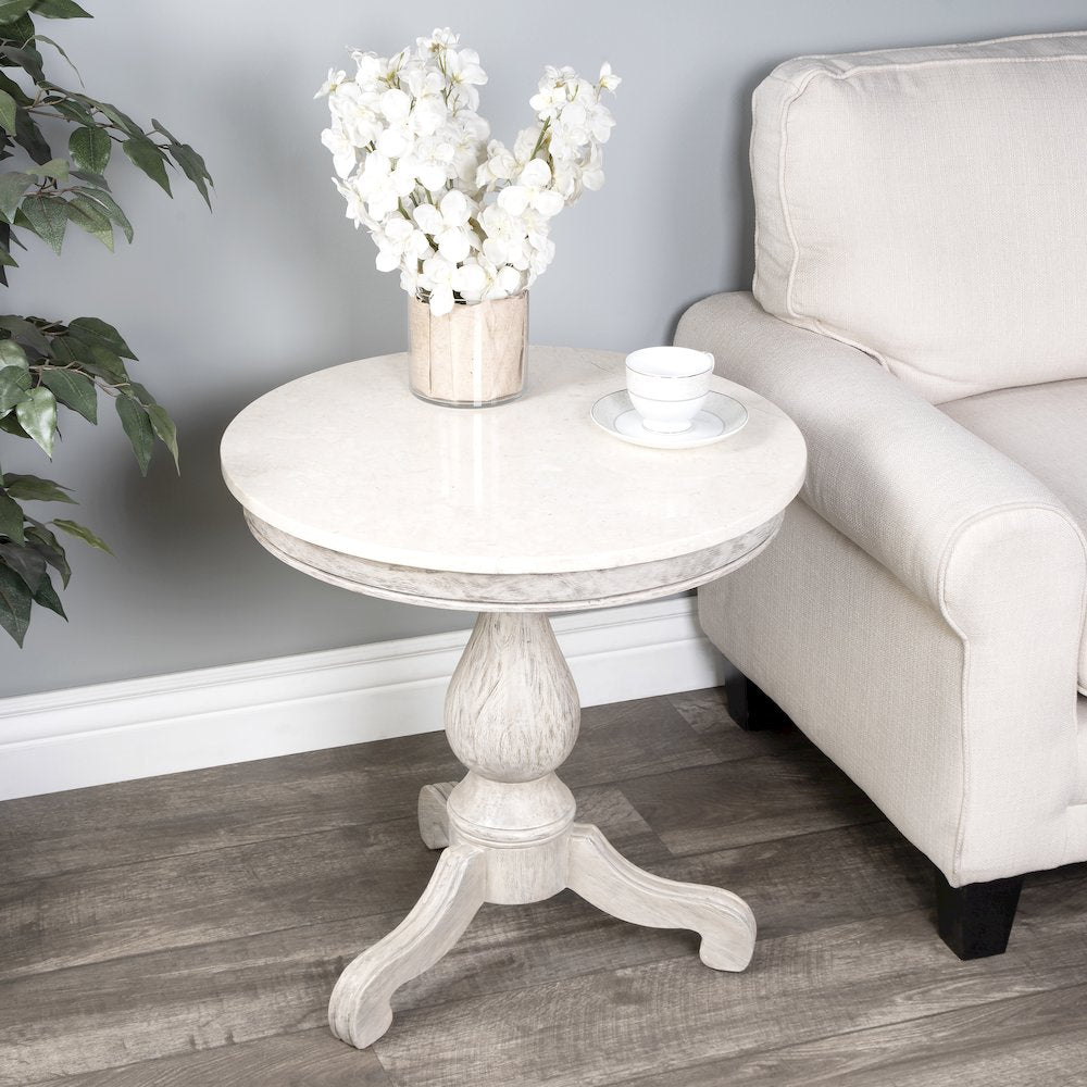 Danielle Marble 24" Pedestal Side Table, Gray
