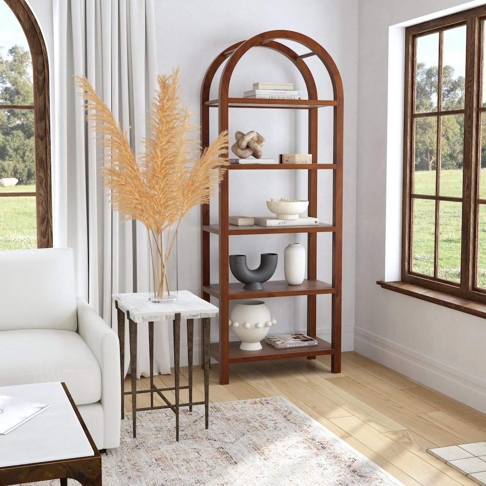 Hanover Arched 5 Tier Etagere Bookcase, Medium Brown