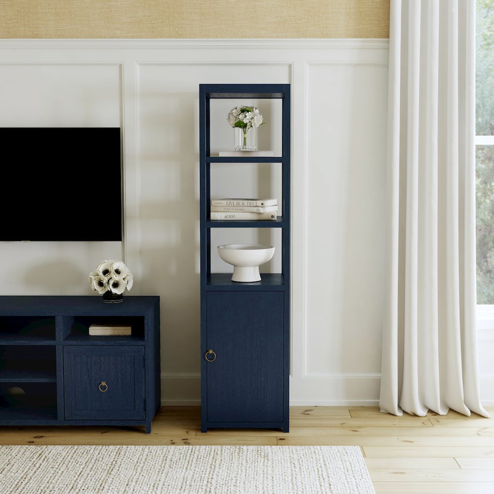 Lark 3- Tier 1 Door Narrow Etagere Bookcase, Navy Blue
