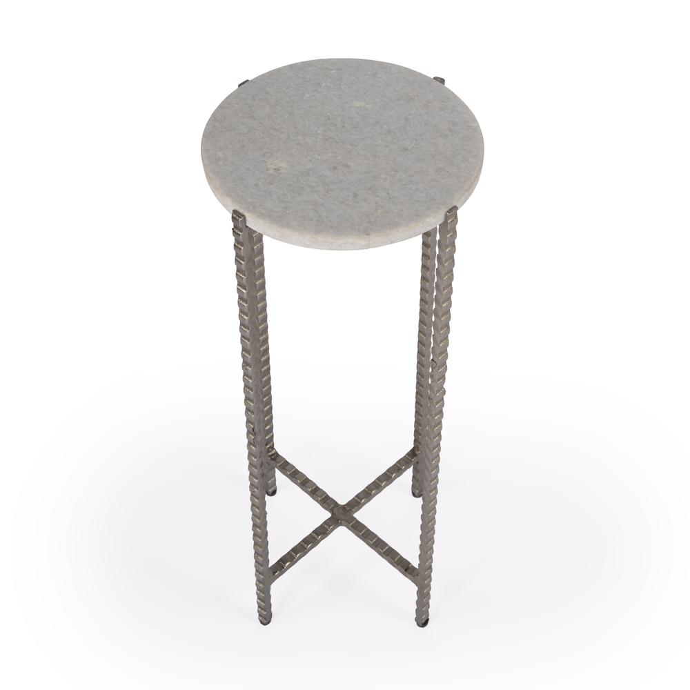 Nigella Marble and Silver Cross Legs Side Table, Multi-Color