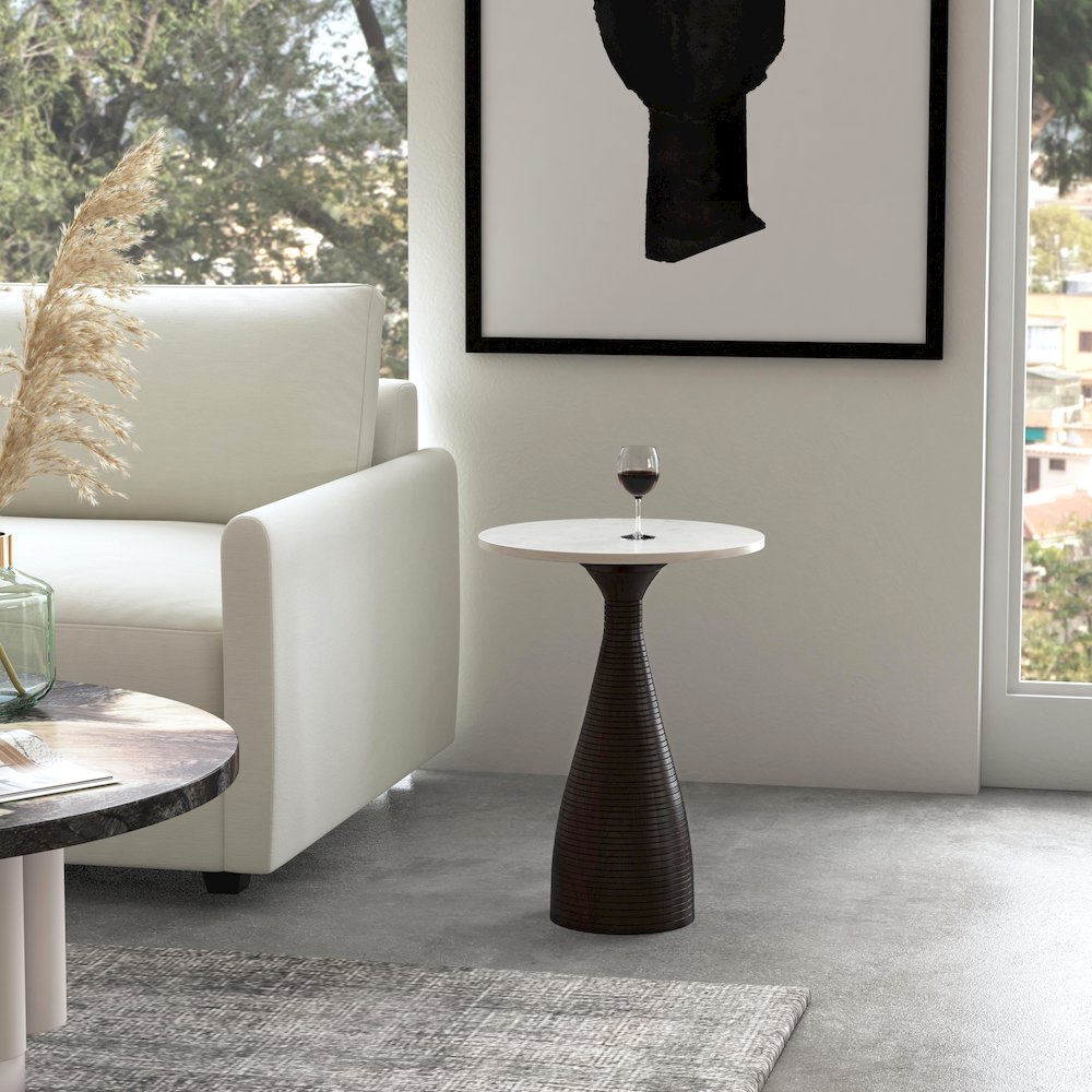 Julia Marble Pedestal Side Table, Dark Brown