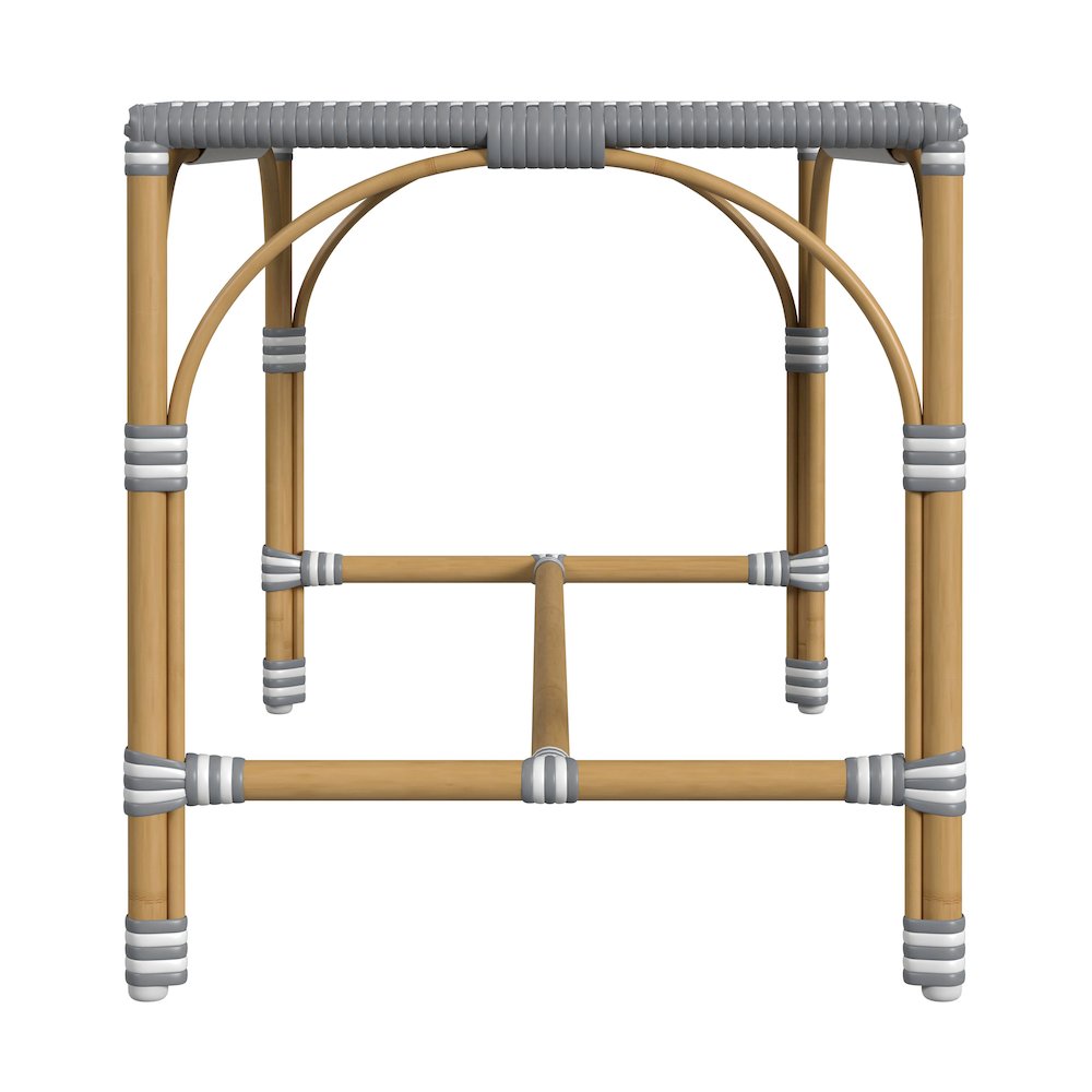 Tobias 40 in. W Outdoor Rectangular Rattan Dining Bench, Gray and White Dot