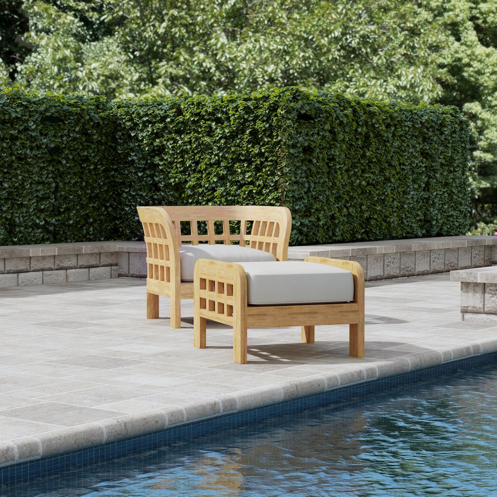 Monhegan Teak Outdoor Ottoman, Light Brown