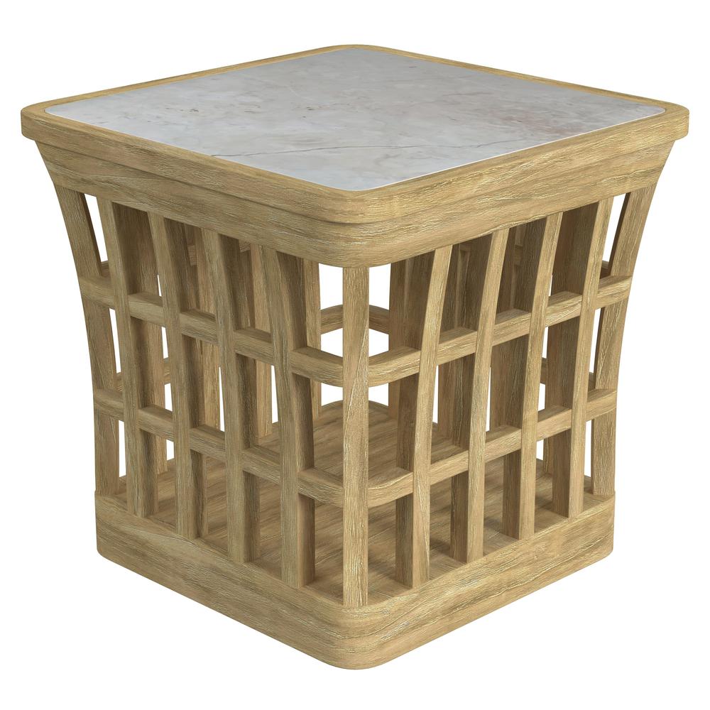 Monhegan Outdoor Teak and Marble End Table, Light Brown