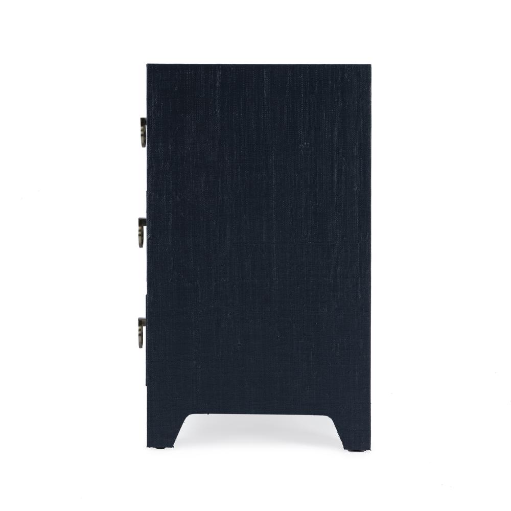Bar Harbor Raffia 3 Drawer Nightstand, Navy Blue
