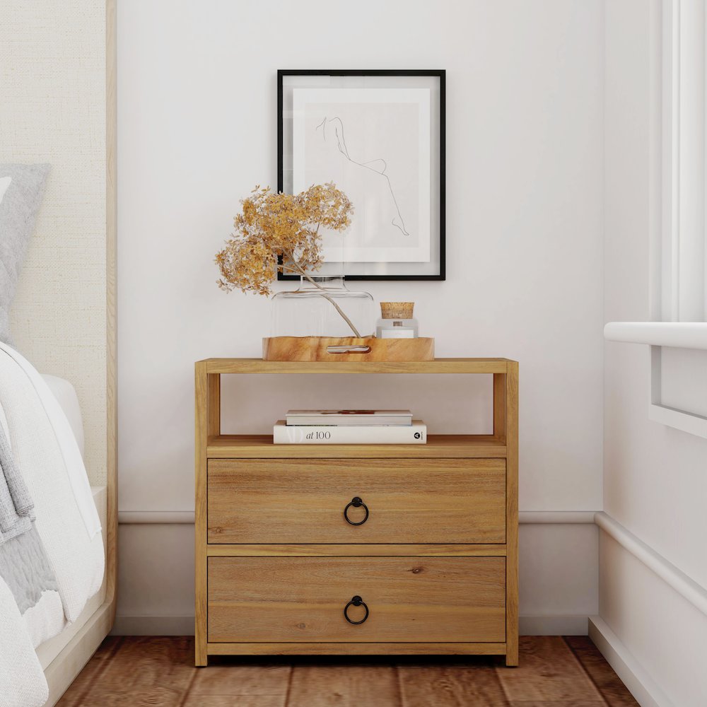 Lark Natural 2 Drawer Wide Nightstand, Light Brown