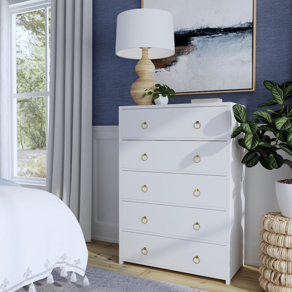 Lark 5 Drawer Dresser, White