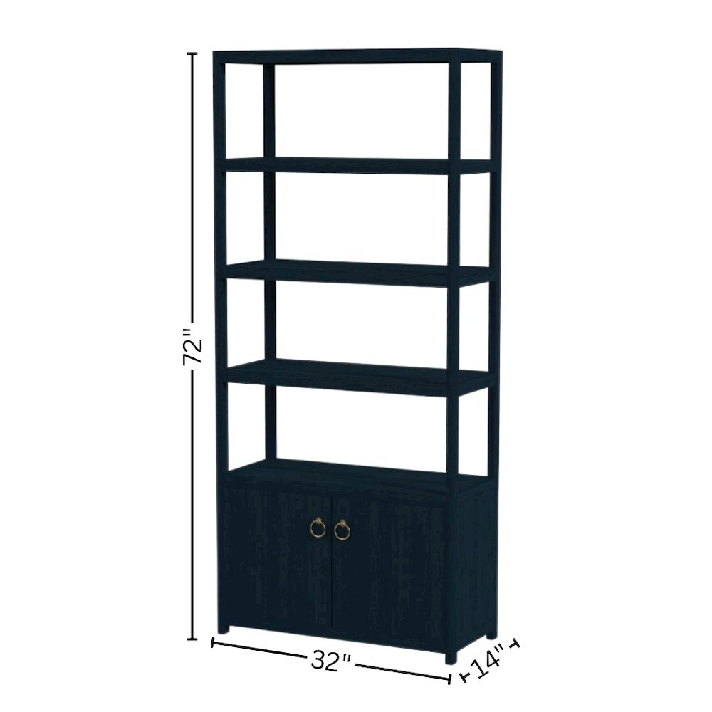 Blue Bookcase with Cabinet and Drawers – Wood Shelf Cabinet Design