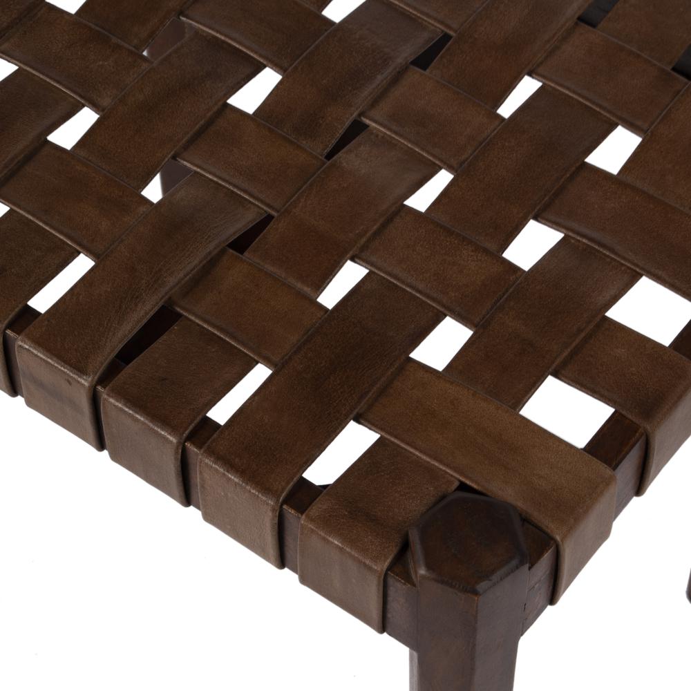 Kerry Leather Woven Stool, Dark Brown