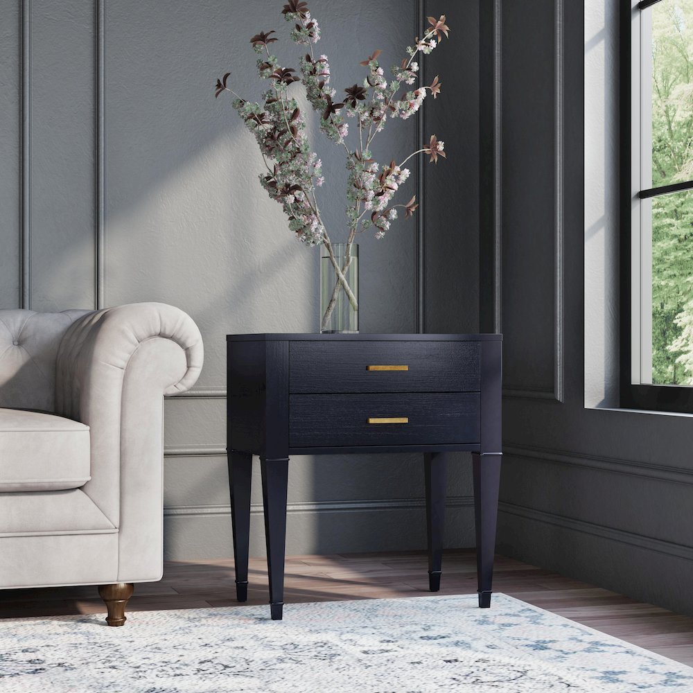 Kai 2 Drawer End Table, Black