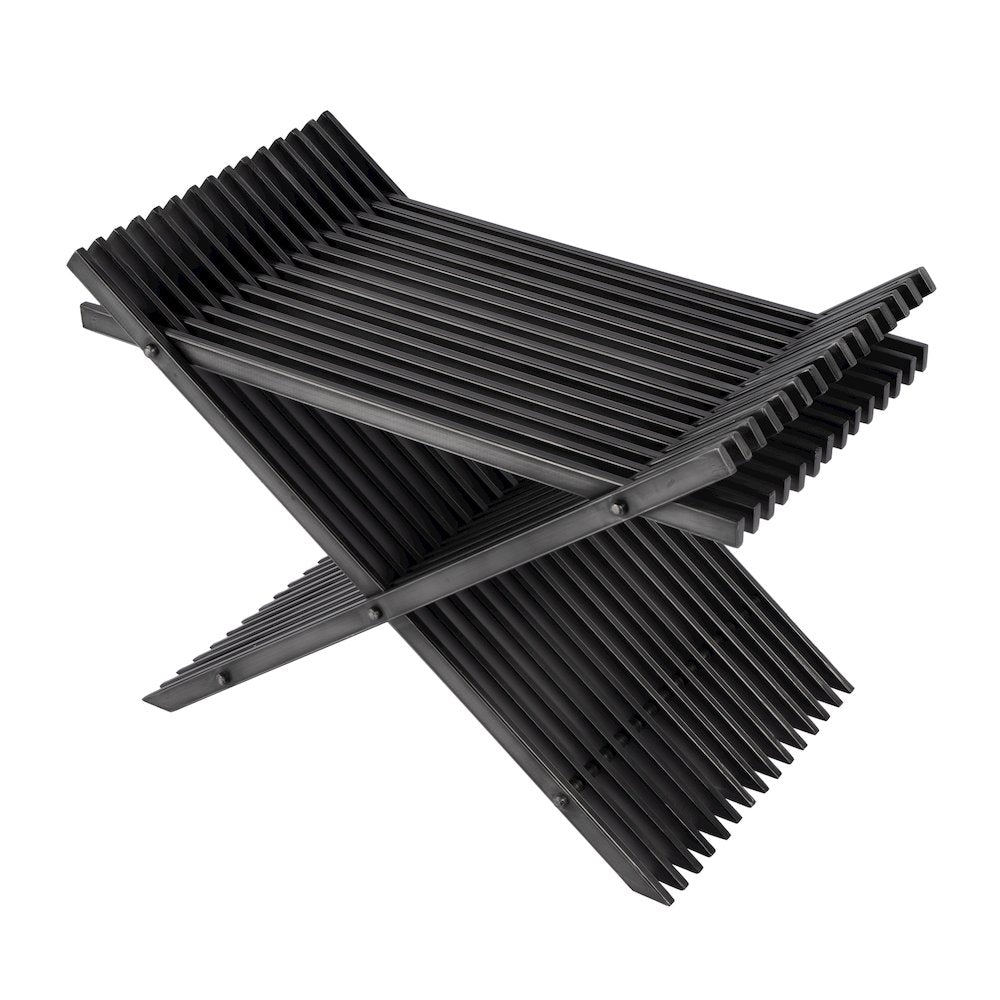 Lucan 15.5 in. Seat Height Iron X-Base Slatted Stool, Black