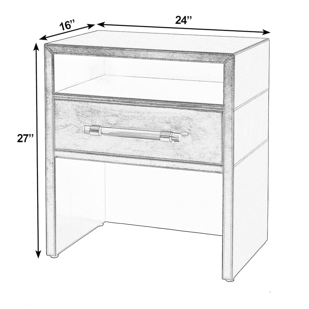 Allman 24 in. W Wood and Leather 1 Drawer Nightstand, Silver