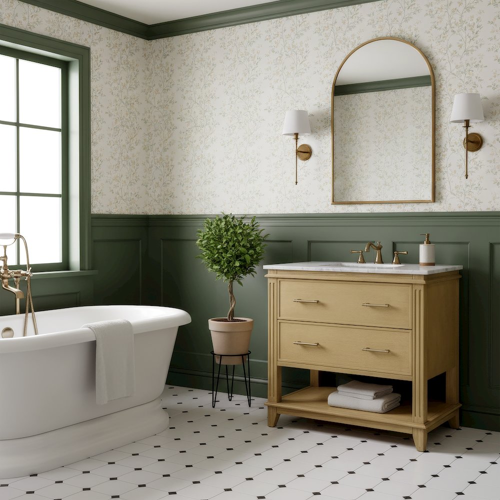 Lois 36 in. W Wood & Marble Single Sink Bathroom Vanity, Light Brown