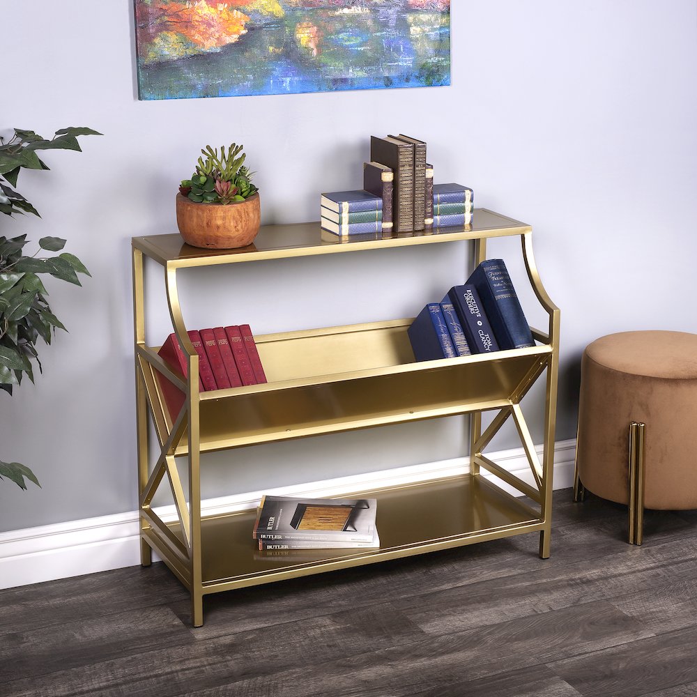 Keats Library 2 Tier 36"W Bookcase, Gold