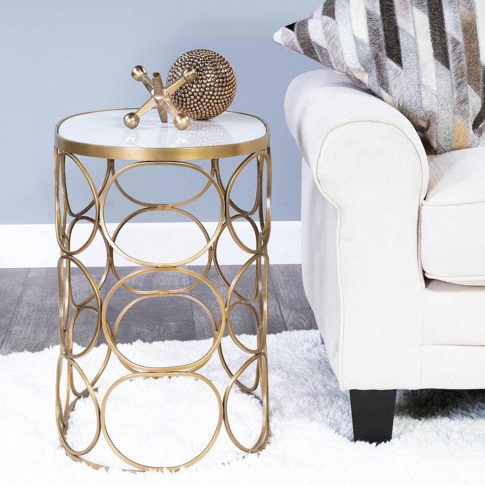 Talulah Oval Marble Side Table, Gold