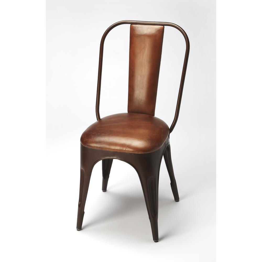 Riggins Iron & Leather Side Chair, Medium Brown
